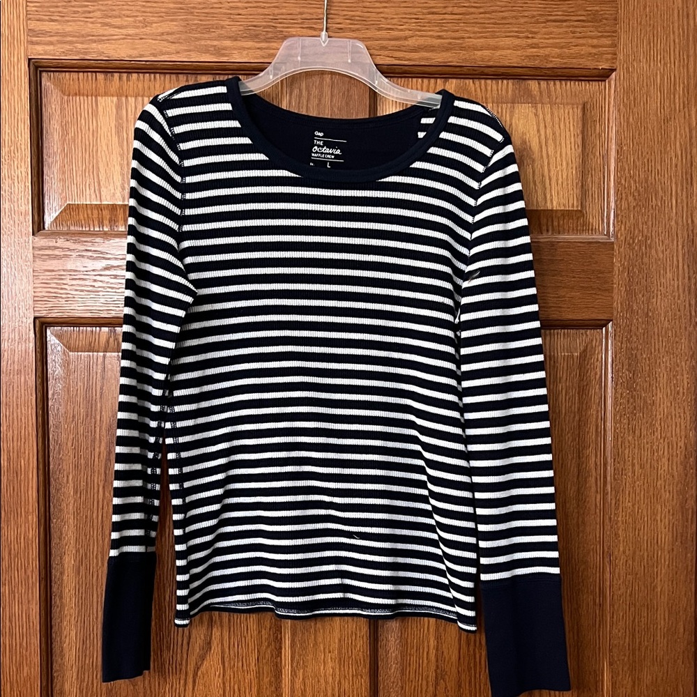 Old Navy Navy and White Striped Long Sleeve Shirt